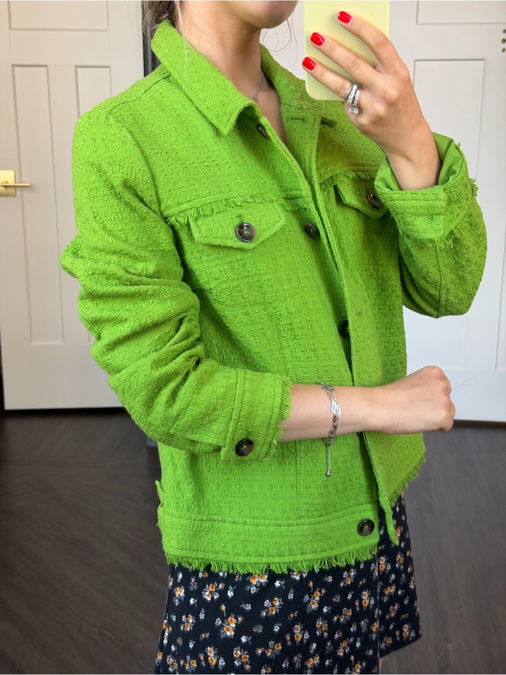 Chico's Lime Green Textured Tweed Jacket